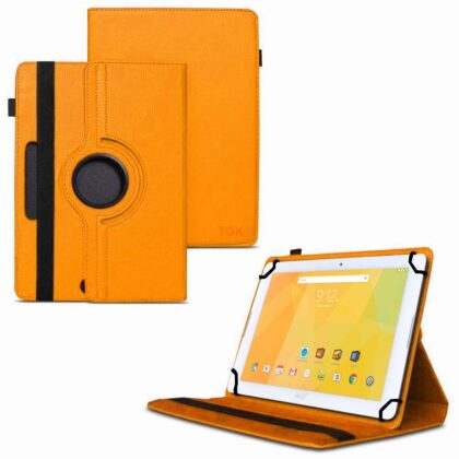 TGK 360 Degree Rotating Universal 3 Camera Hole Leather Stand Case Cover for Acer Iconia One B3-A20 10 inch Tablet – Orange