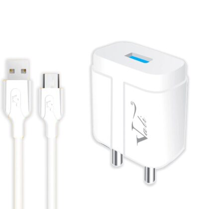 Vali V-2115 Single USB Smart Charger, Fast Charging Power Adaptor with Type-C Cable for All iOS & Android Devices – (White)