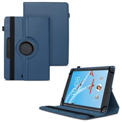 TGK 360 Degree Rotating Universal 3 Camera Hole Leather Stand Case Cover for Lenovo Tab 4 8 Plus TB-8704X / TB-8704F / TB-8704N 8 Inch Tablet – Dark Blue