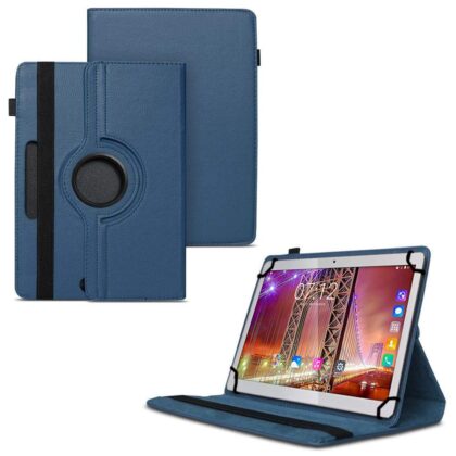 TGK 360 Degree Rotating Universal 3 Camera Hole Leather Stand Case Cover for Fusion5 9.6 4G Tablet (9.6 inch) – Dark Blue