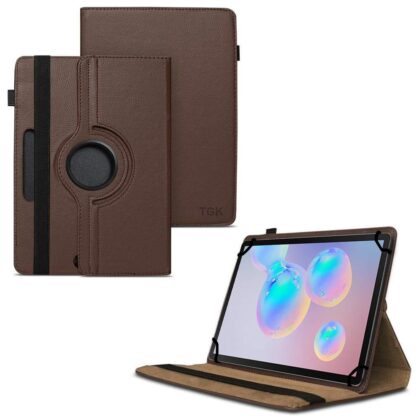 TGK 360 Degree Rotating Universal 3 Camera Hole Leather Stand Case Cover for Samsung Galaxy Tab S6 10.5 Inch SM-T860/T865/T867 – Brown