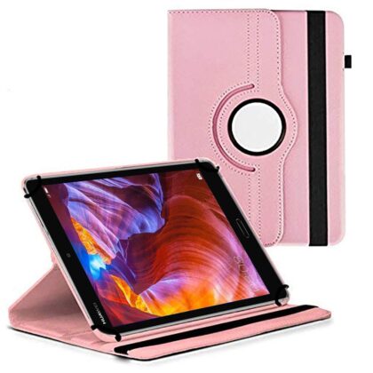 TGK 360 Degree Rotating Universal 3 Camera Hole Leather Stand Case Cover for Huawei MediaPad M5 Tablet 8.4 Inch-Light Pink
