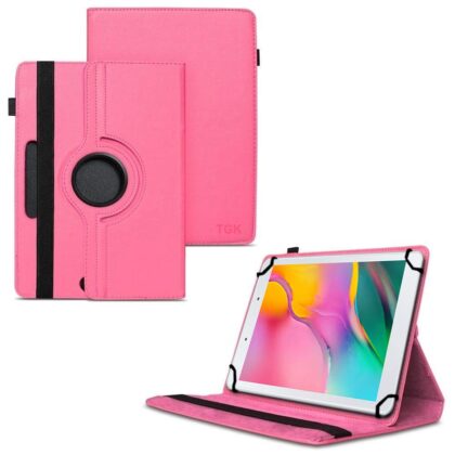 TGK 360 Degree Rotating Universal 3 Camera Hole Leather Stand Case Cover for Samsung Galaxy Tab A 8 inch 2019 SM-T290, T295, T297-Hot Pink