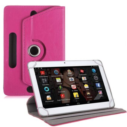 TGK Universal 360 Degree Rotating Leather Rotary Swivel Stand Case Cover for Iball Slide 3G 1026-Q18 (10.1 inch) Tablet – Hot Pink