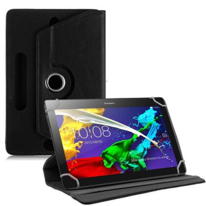 TGK Universal 360 Degree Rotating Leather Rotary Swivel Stand Case Cover for Lenovo Tab 2 A10-70 10.1″ Tablet – Black
