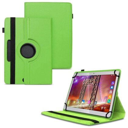 TGK 360 Degree Rotating Universal 3 Camera Hole Leather Stand Case Cover for Fusion5 9.6 4G Tablet (9.6 inch) -Green