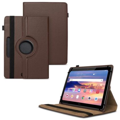 TGK 360 Degree Rotating Universal 3 Camera Hole Leather Stand Case Cover for Huawei Mediapad T5 10 10.1 inch 2018 – Brown