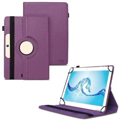 TGK 360 Degree Rotating Universal 3 Camera Hole Leather Stand Case Cover for Acer One 10 T8-129L Tablet 10.1 Inch (Purple)
