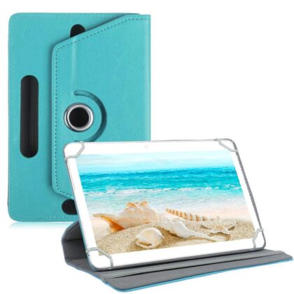 TGK Universal 360 Degree Rotating Leather Rotary Swivel Stand Case Cover for I Kall N10 10.1 inch Tablet (Sky Blue)