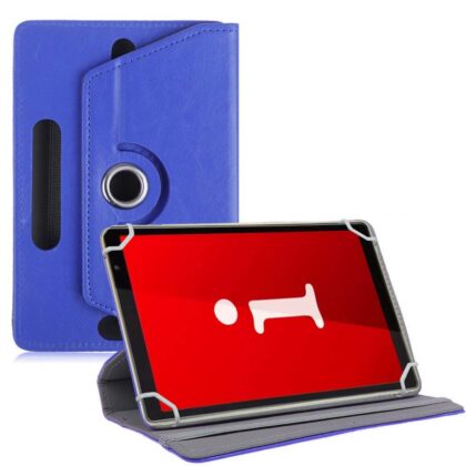 TGK Universal 360 Degree Rotating Leather Rotary Swivel Stand Case Cover for iBall iTAB MovieZ Pro 10.1 inch Tablet – Dark Blue