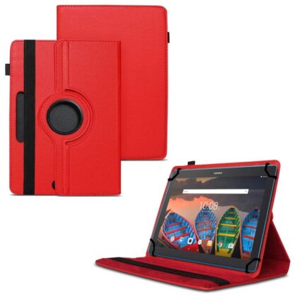 TGK 360 Degree Rotating Universal 3 Camera Hole Leather Stand Case Cover for Lenovo Tab X103F 10 inch – Red