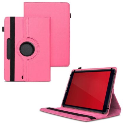 TGK 360 Degree Rotating Universal 3 Camera Hole Leather Stand Case Cover for iBall Avid Tablet PC (8 inch)-Hot Pink