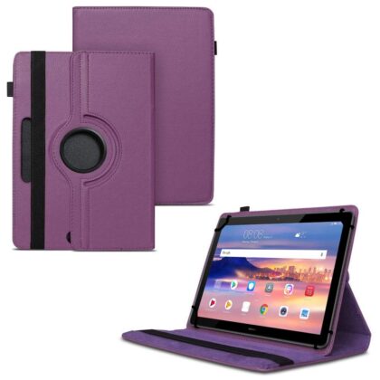 TGK 360 Degree Rotating Universal 3 Camera Hole Leather Stand Case Cover for Huawei Mediapad T5 10 10.1 inch 2018 – Purple