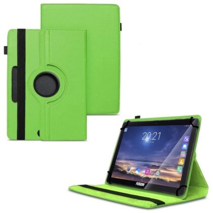 TGK 360 Degree Rotating Universal 3 Camera Hole Leather Stand Case Cover for Fusion5 10.1″ Tablet PC – Green
