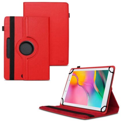 TGK 360 Degree Rotating Universal 3 Camera Hole Leather Stand Case Cover for Samsung Galaxy Tab A 8 inch 2019 SM-T290, T295, T297-Red