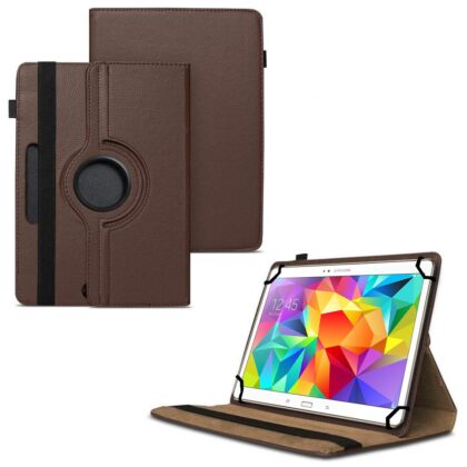 TGK 360 Degree Rotating Universal 3 Camera Hole Leather Stand Case Cover for Samsung Galaxy Tab S 10.5 inch T800, T805, T801 – Brown