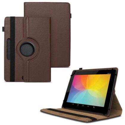TGK 360 Degree Rotating Universal 3 Camera Hole Leather Stand Case Cover for Lenovo Tab 3 10 Business 10.1″ Tablet – Brown