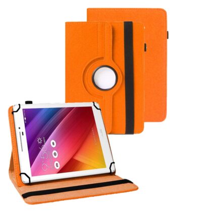 TGK 360 Degree Rotating Universal 3 Camera Hole Leather Stand Case Cover for Asus Zenpad 8.0 Z380kl Tablet-Orange