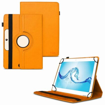 TGK 360 Degree Rotating Universal 3 Camera Hole Leather Stand Case Cover for Acer One 10 T8-129L Tablet 10.1 Inch (Orange)