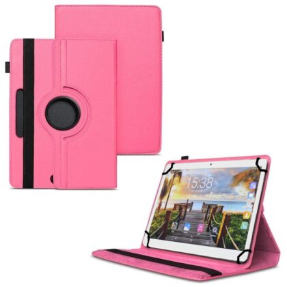 TGK 360 Degree Rotating Universal 3 Camera Hole Leather Stand Case Cover for Fusion5 105D 9.6 inch Tablet – Hot Pink
