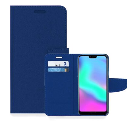 TGK Leather Flip Wallet Case Cover for Honor 10 (Dark Blue)