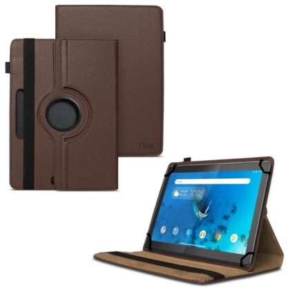 TGK 360 Degree Rotating Universal 3 Camera Hole Leather Stand Case Cover for Lenovo Tab M10 HD X505X Cover TB-X505F TB-X505L TB-X505X TB-X605L TB-X605F – Brown