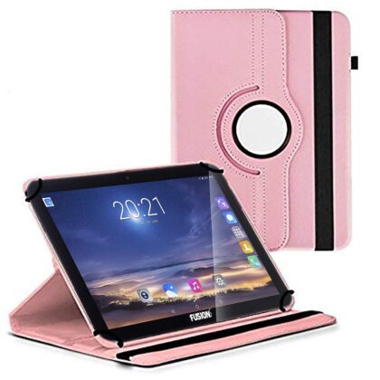 TGK 360 Degree Rotating Universal 3 Camera Hole Leather Stand Case Cover for Fusion5 10.1″ Tablet PC – Light Pink