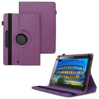 TGK 360 Degree Rotating Universal 3 Camera Hole Leather Stand Case Cover for iBall Slide 1044 10 inch – Purple