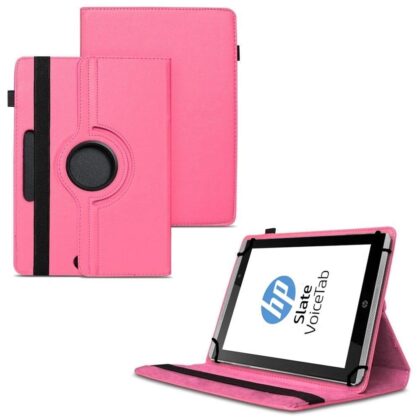 TGK 360 Degree Rotating Universal 3 Camera Hole Leather Stand Case Cover for HP Slate Tablet 8 inch-Hot Pink