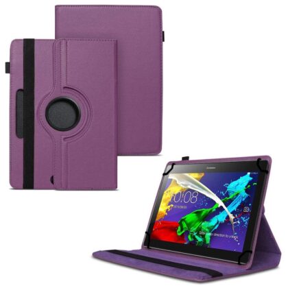 TGK 360 Degree Rotating Universal 3 Camera Hole Leather Stand Case Cover for Lenovo Tab 2 A10-70 10.1″ Tablet – Purple