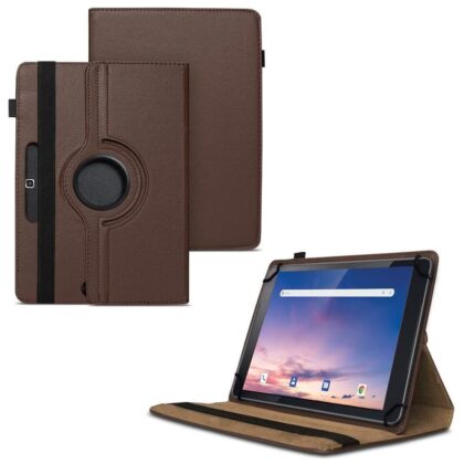 TGK 360 Degree Rotating Universal 3 Camera Hole Leather Stand Case Cover for iBall Slide Majestic 01 Tablet (10.1 inch) – Brown
