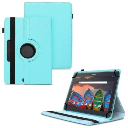TGK 360 Degree Rotating Universal 3 Camera Hole Leather Stand Case Cover for Lenovo Tab X103F 10 inch – Sky Blue
