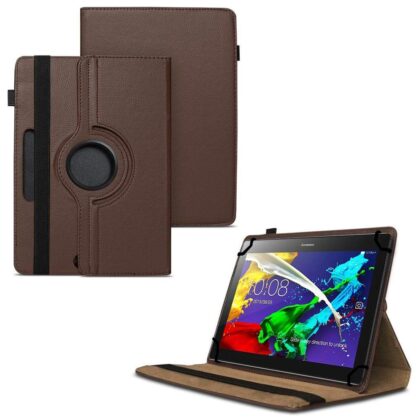 TGK 360 Degree Rotating Universal 3 Camera Hole Leather Stand Case Cover for Lenovo Tab 2 A10-70 10.1″ Tablet – Brown