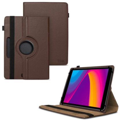 TGK 360 Degree Rotating 3 Camera Hole Leather Stand Case Cover for Panasonic Tab 8 HD Tablet 8 inch (Brown)