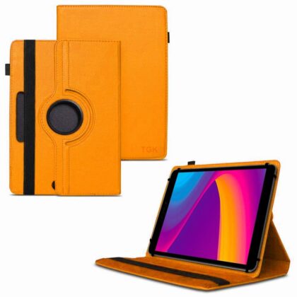 TGK 360 Degree Rotating 3 Camera Hole Leather Stand Case Cover for Panasonic Tab 8 HD Tablet 8 inch (Orange)