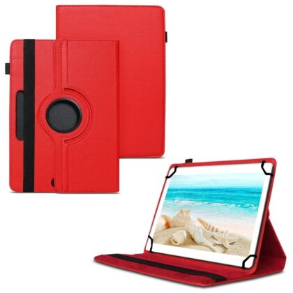TGK 360 Degree Rotating Universal 3 Camera Hole Leather Stand Case Cover for I Kall N10 10.1 inch Tablet – Red