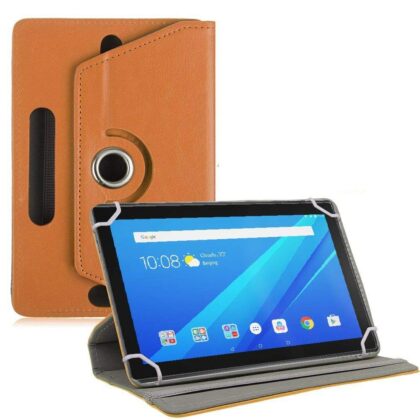 TGK Universal 360 Degree Rotating Leather Rotary Swivel Stand Case Cover for Lenovo Tab 4 10.1 inch Tablet (Orange)