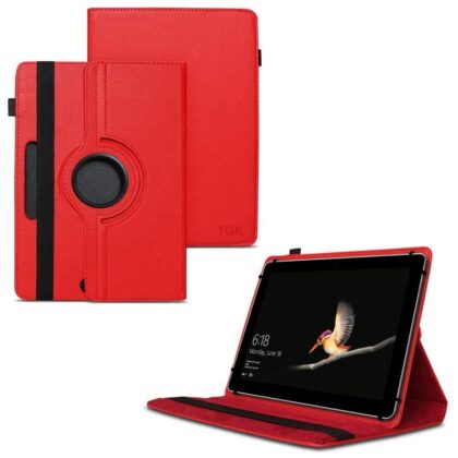 TGK 360 Degree Rotating Universal 3 Camera Hole Leather Stand Case Cover for Microsoft Surface Go (10 inch) Tablet – Red