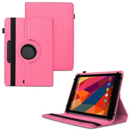 TGK 360 Degree Rotating Universal 3 Camera Hole Leather Stand Case Cover for Micromax Canvas P680 Tablet 8 inch -Hot Pink