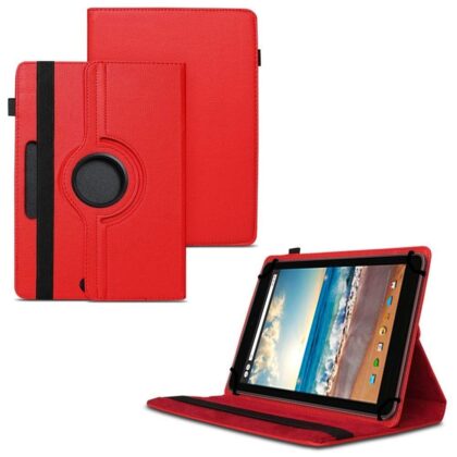 TGK 360 Degree Rotating Universal 3 Camera Hole Leather Stand Case Cover for Dell Venue 8 Tablet (8 inch)-Red