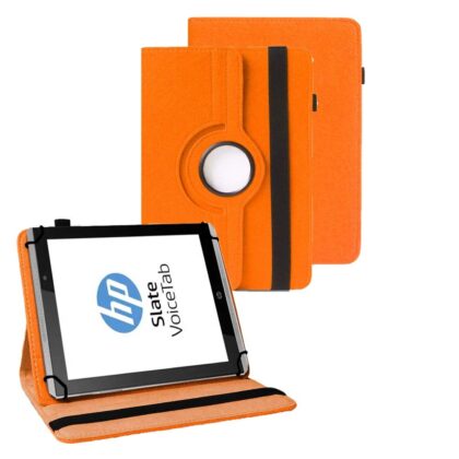 TGK 360 Degree Rotating Universal 3 Camera Hole Leather Stand Case Cover for HP Slate Tablet 8 inch-Orange