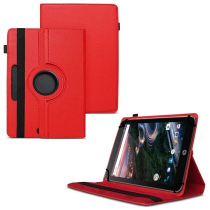 TGK 360 Degree Rotating Universal 3 Camera Hole Leather Stand Case Cover for HP Pro 8 Tablet 8 inch – Red