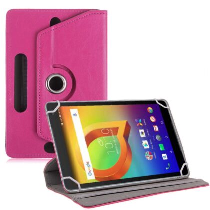 TGK Universal 360 Degree Rotating Leather Rotary Swivel Stand Case Cover for Alcatel A3 10 10.1 inch Tablet (Pink)