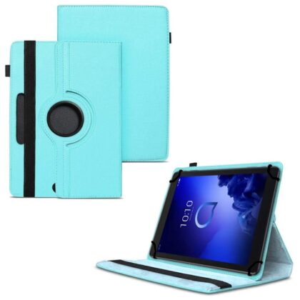 TGK 360 Degree Rotating Universal 3 Camera Hole Leather Stand Case Cover for Alcatel 3T 10 Tablet 10 inch – Sky Blue