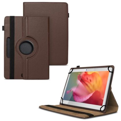 TGK 360 Degree Rotating Universal 3 Camera Hole Leather Stand Case Cover for Swipe Slate Plus 32 GB 10.1 inch Tablet – Brown