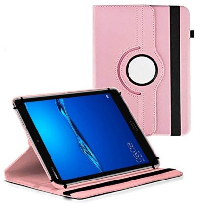 TGK 360 Degree Rotating Universal 3 Camera Hole Leather Stand Case Cover for Huawei Mediapad M3 Lite 8.0 Tablet-Light Pink