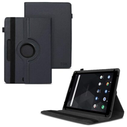 TGK 360 Degree Rotating Universal 3 Camera Hole Leather Stand Case Cover for iBall iTAB BizniZ 10.1 Inch Tablet – Black