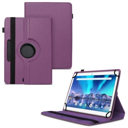 TGK 360 Degree Rotating Universal 3 Camera Hole Leather Stand Case Cover for Lava Magnum-XL 10.1 inch Tablet-Purple