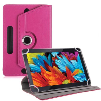 TGK Universal 360 Degree Rotating Leather Rotary Swivel Stand Case Cover for iBall Slide Nova 4G Tablet (10.1 inch) – Hot Pink