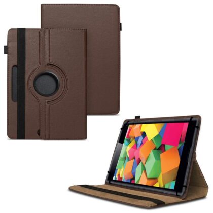 TGK 360 Degree Rotating Universal 3 Camera Hole Leather Stand Case Cover for iBall Slide Cuboid 8 inch Tablet-Brown